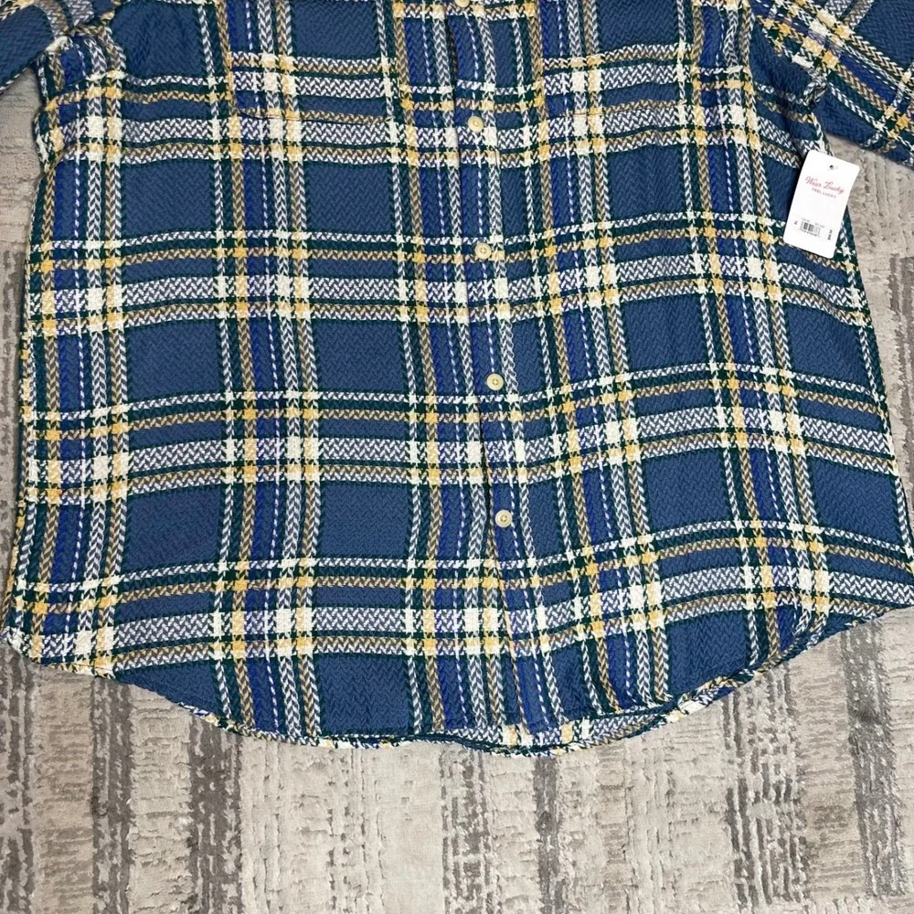 NEW Lucky Brand Mens XL Blue Herringbone Flannel Humboldt Utility Shirt Long Sle